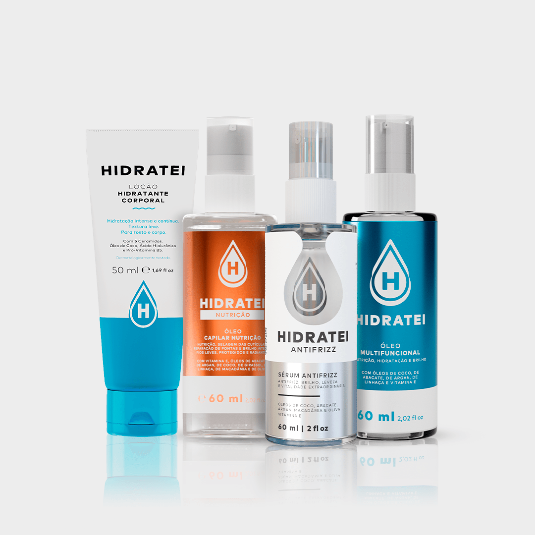 Kit Óleos Capilares Hidratei - Linha Nutrição e Linha Antifrizz e Linha Multifuncional - Hidratei