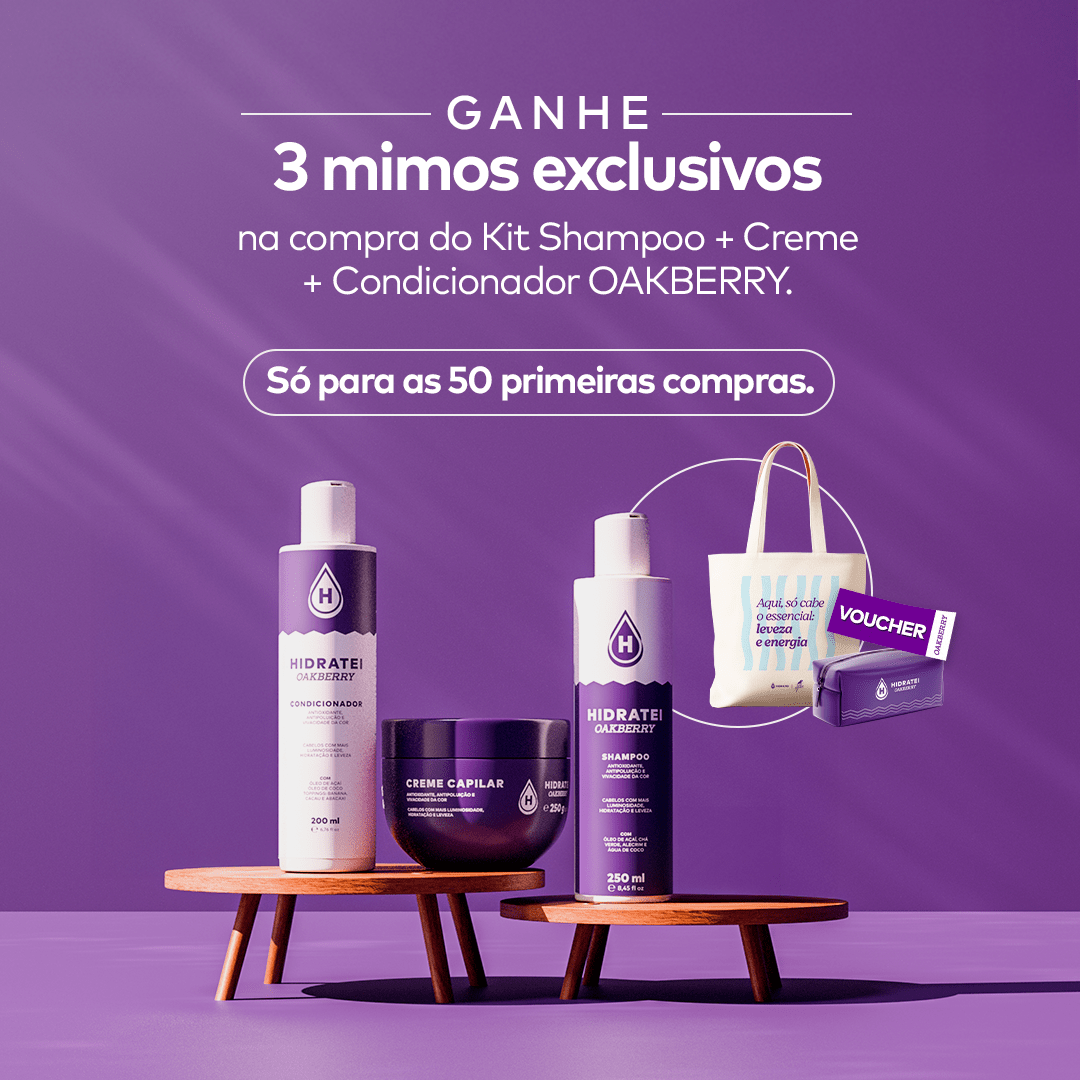 Kit Shampoo + Creme + Condicionador OAKBERRY - Linha Oakberry - Hidratei