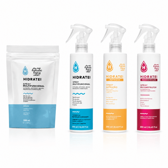 Kit 3 Sprays Leave-ins Cronograma Capilar + Refil Multifuncional - Hidratei
