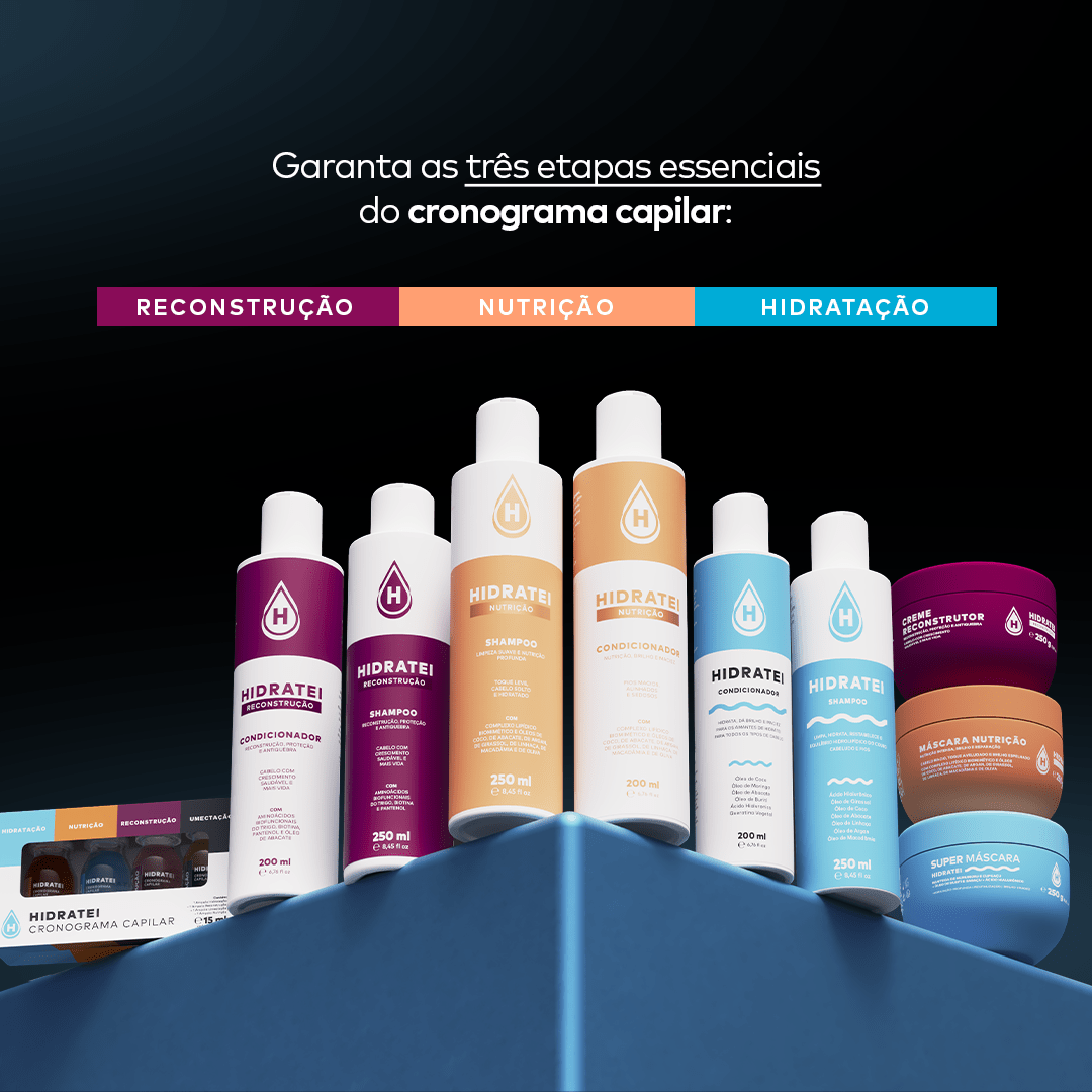 Kit Cronograma Capilar Completo e Ganhe Cronograma Capilar - Linha Multifuncional e Linha Nutrição e Linha Reconstrução e Cronograma Capilar - Hidratei