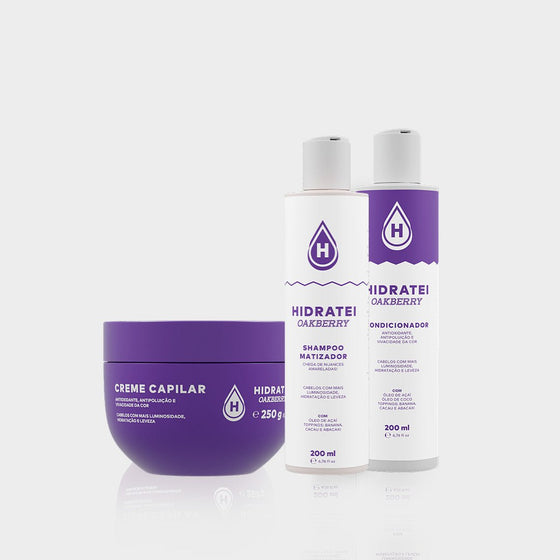 Kit Shampoo Matizador + Creme + Condicionador OAKBERRY - HIDE - Hidratei