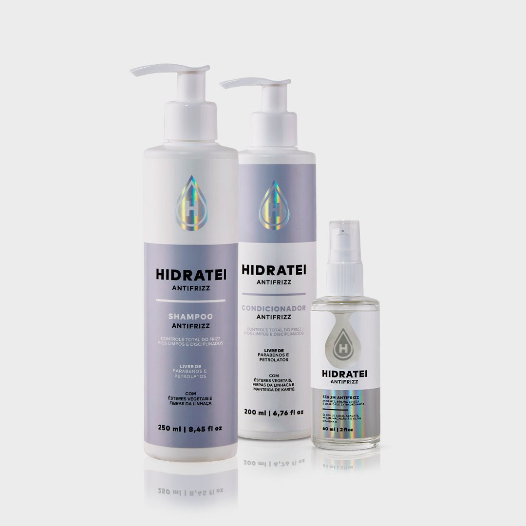 Shampoo e Condicionador Antifrizz + Sérum Antifrizz - Linha Antifrizz - Hidratei
