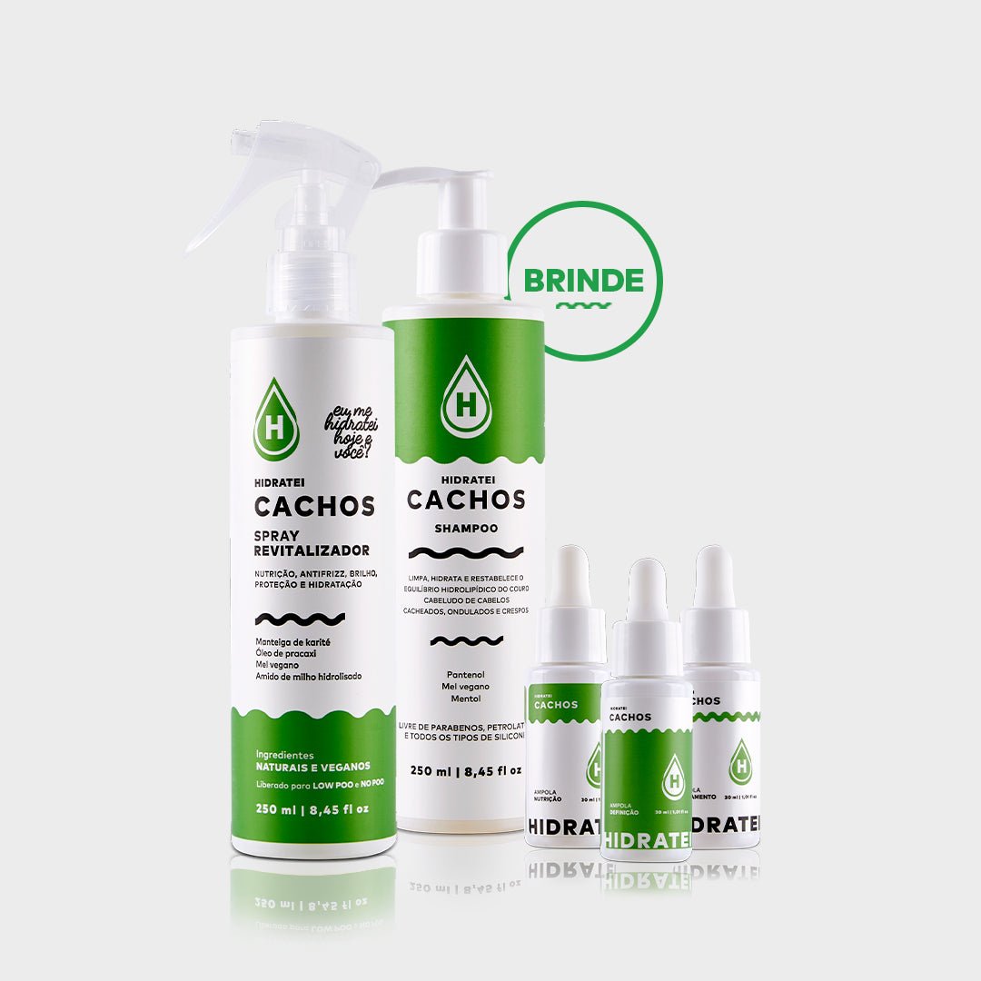 Spray Cachos + 3 Boosters + Shampoo de Brinde - Linha Cachos - Hidratei