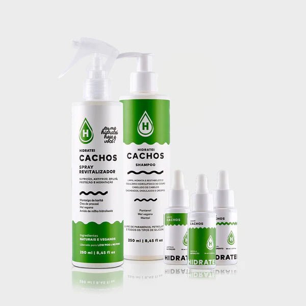 Spray Cachos + 3 Boosters + Shampoo - Linha Cachos - Hidratei